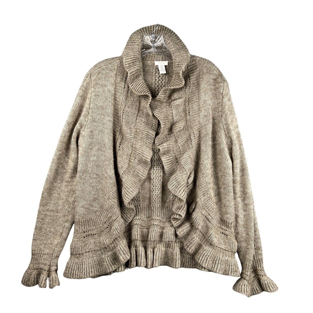 Ruffle Knit Cardigan Sweater Womens Open Front Elegant Layering Neutral